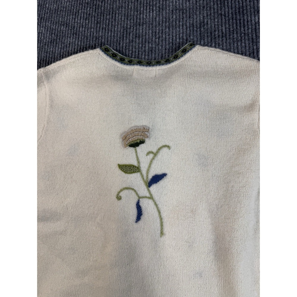 Coldwater Creek Ivory Floral Embroidered Knit Cardigan Sweater 100% Wool L Women - Picture 7 of 11